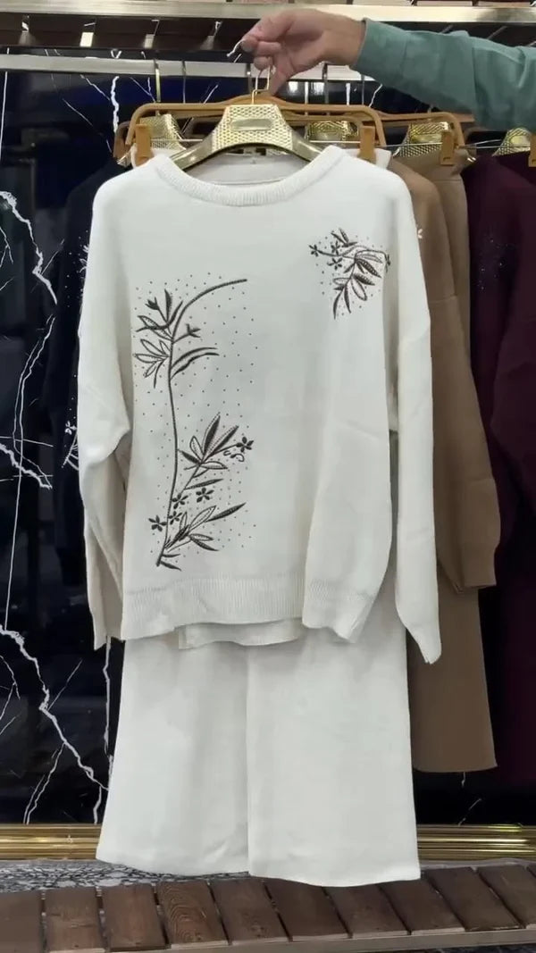 CH 596 - Floral Printed Warm Fleece Co-ord Set -Cleverclother