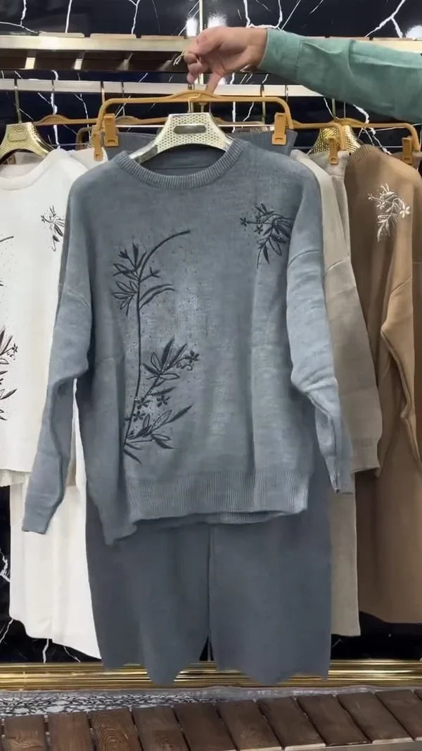 CH 596 - Floral Printed Warm Fleece Co-ord Set -Cleverclother