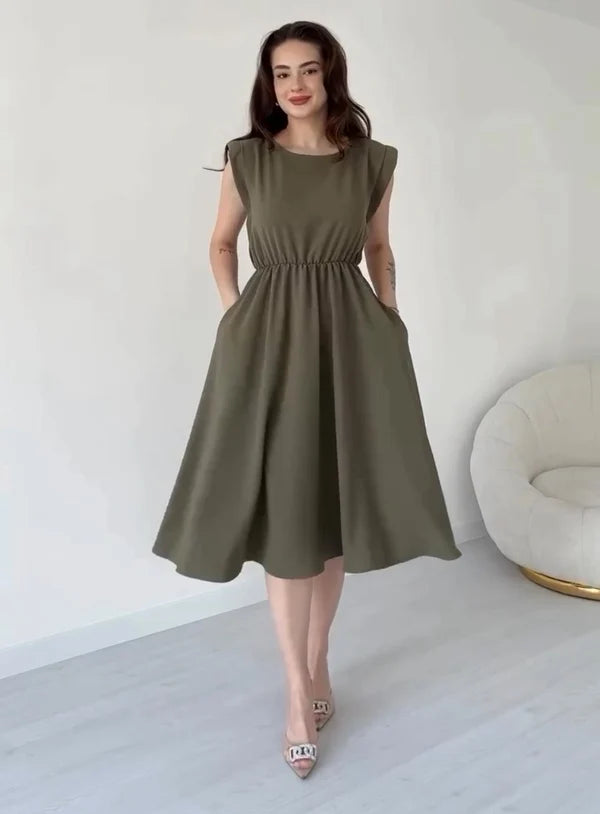 CH 566 Sleeveless Flared Midi Dress |Cleverclother
