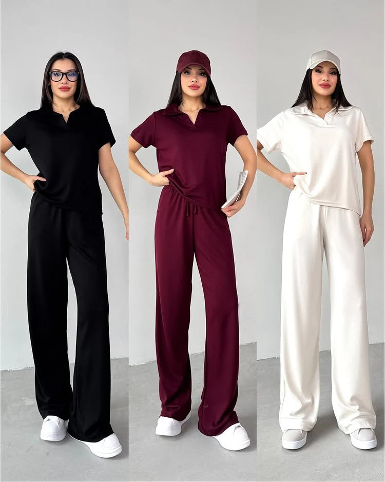 CH # 550 Summer Casual Women's Polo Collar Top & Trouser Set