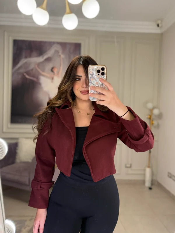 CH - 614 Women’s Stylish Fleece Twin Set – Short Jacket & Inner Outfit -CLEVERCLOTHER