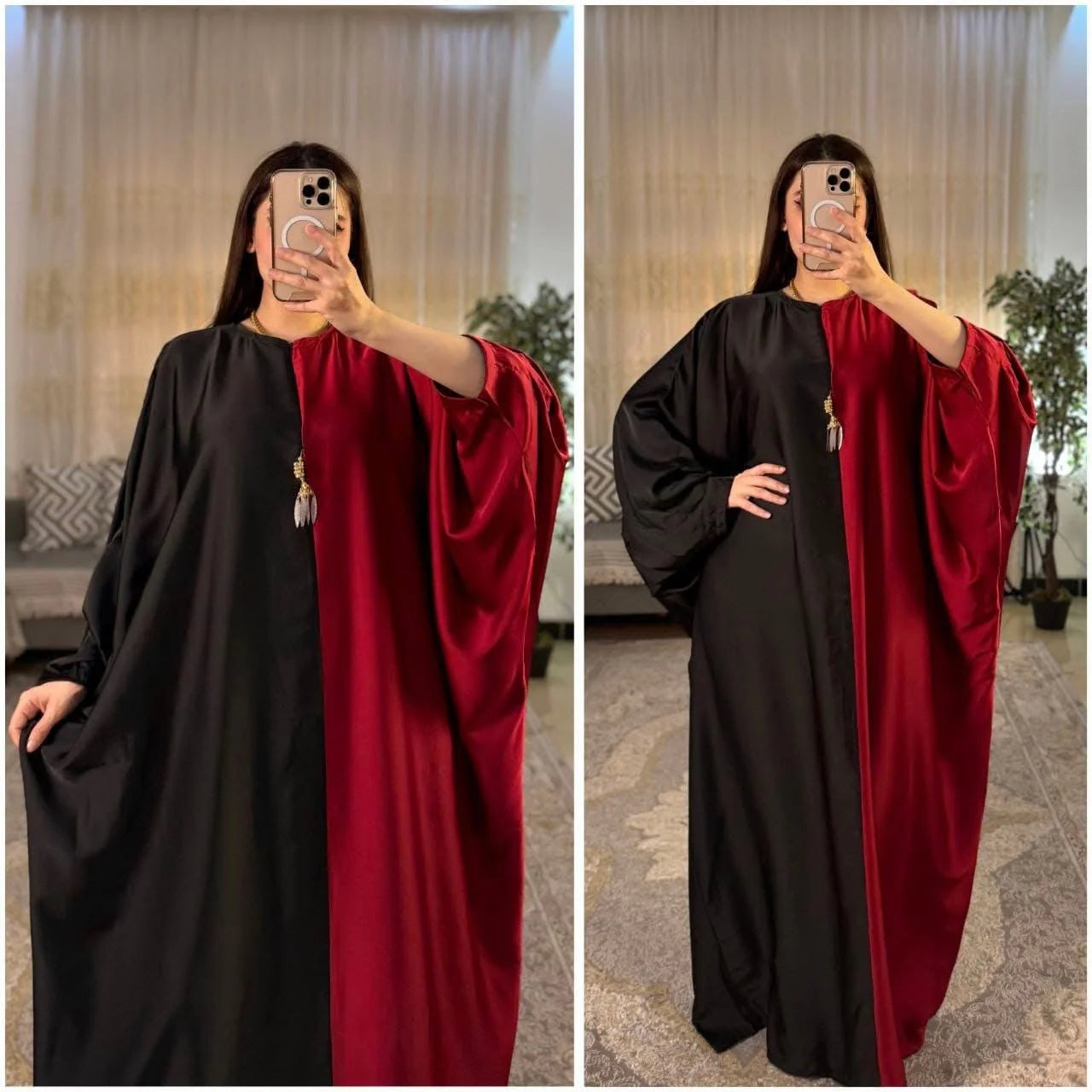 CH 6007 Dual Tone Silk Abaya Style Kaftaan Dress