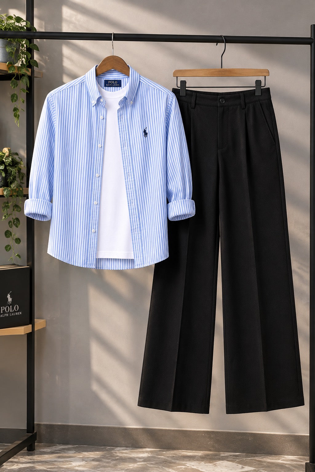 Men’s Casual Striped Shirt & Wide-Leg Trouser Set li 165