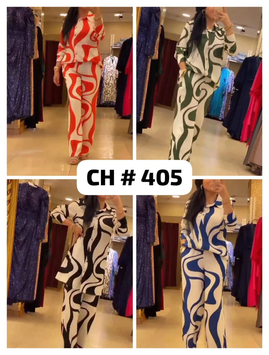 Cc Fashion Print Elegant Women's Set Elastic Waist Straight 2 Piece Pajamas Set Casual Home Suit CH 405