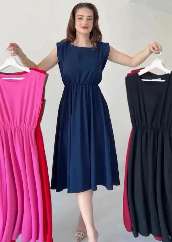 CH 566 Sleeveless Flared Midi Dress |Cleverclother