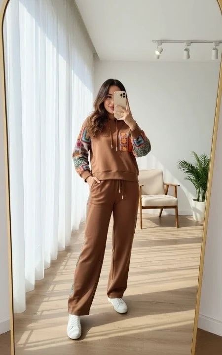 CH-597 Ethnic Print Fleece Co-ord Set For Women’s -CLEVERCLOTHER