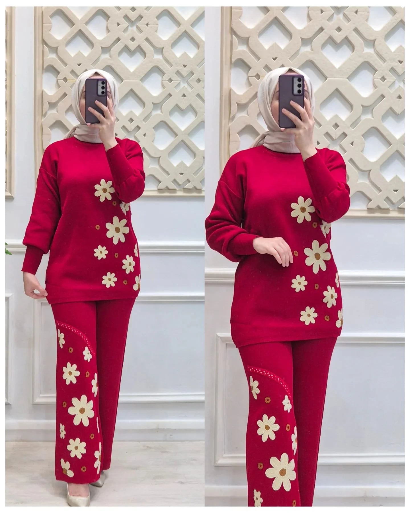 CH 495 Cc  2 Pcs Printed Fleece Co ord Set For Winters