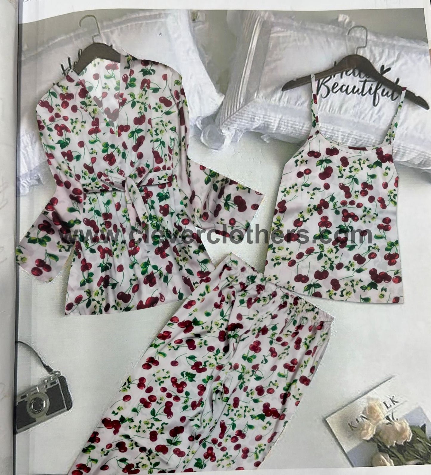 3 Pcs Printed Night Wear Set P57