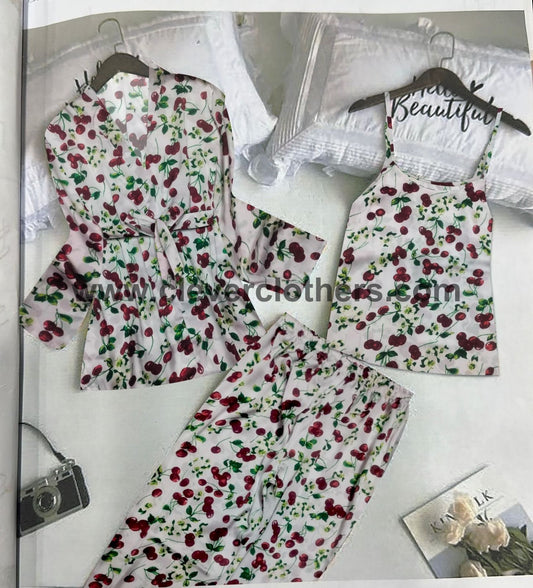 3 Pcs Printed Night Wear Set P57
