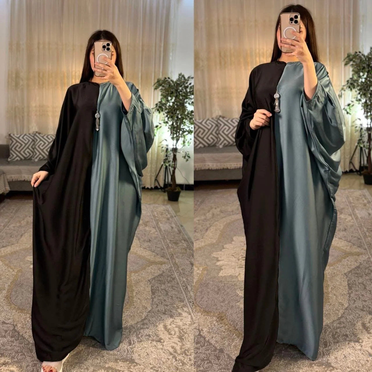 CH 6007 Dual Tone Silk Abaya Style Kaftaan Dress