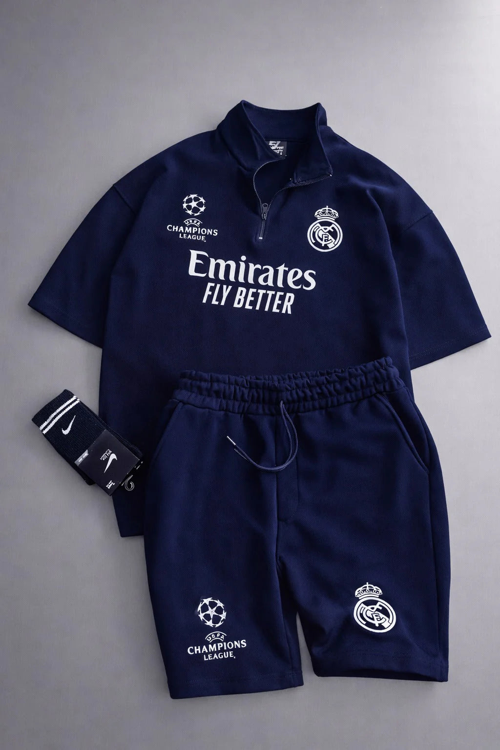 LI-86 MENS ATHLEISURE FOOTBALL INSPIRED SET – SLIM FIT HALF ZIP & SHORTS
