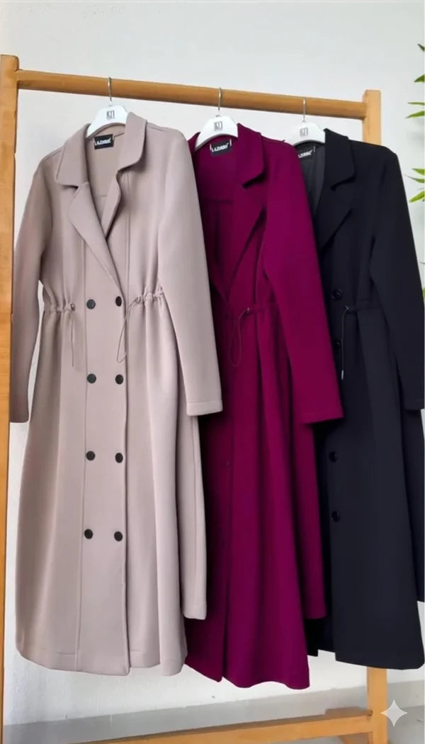 CH 622 - Women’s Elegant Drawstring Long Coat Dress – Winter Wear CleverClother