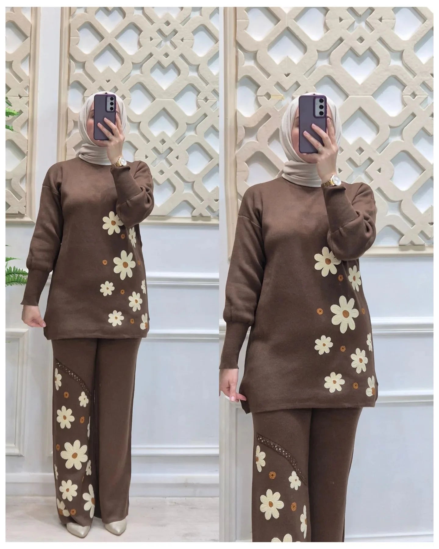 CH 495 Cc  2 Pcs Printed Fleece Co ord Set For Winters