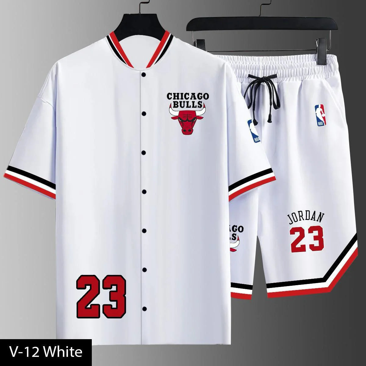 Men’s Basketball Style Co-Ord Set – Button Jersey Shirt with Matching Shorts LI - 98
