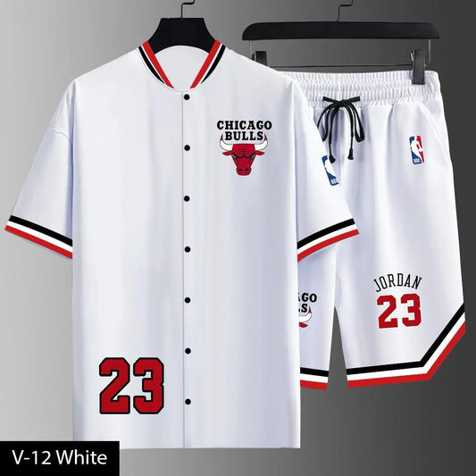 Men’s Basketball Style Co-Ord Set – Button Jersey Shirt with Matching Shorts LII- 98