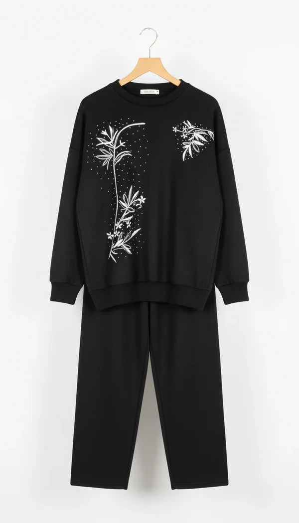 CH 596 - Floral Printed Warm Fleece Co-ord Set -Cleverclother