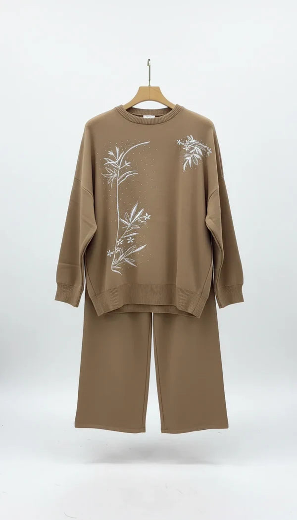 CH 596 - Floral Printed Warm Fleece Co-ord Set -Cleverclother