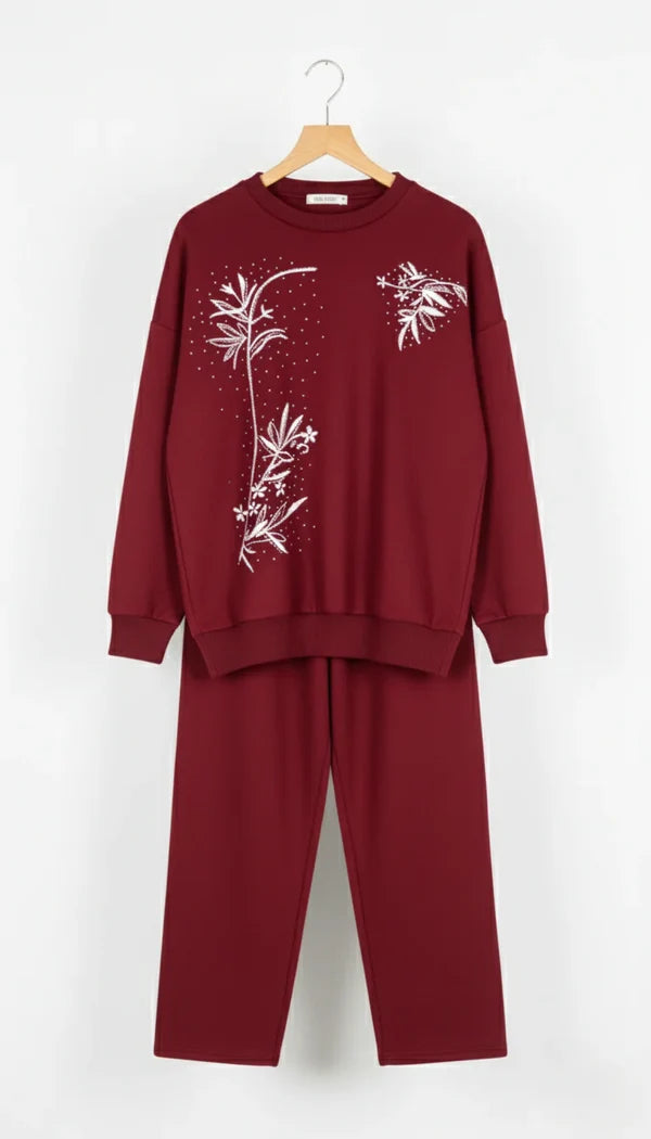 CH 596 - Floral Printed Warm Fleece Co-ord Set -Cleverclother