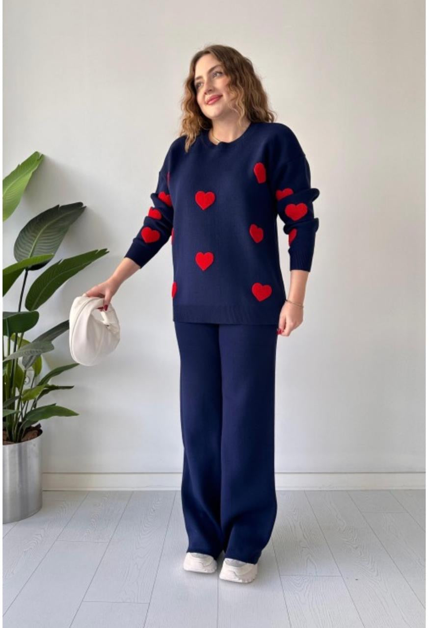 Ch-471 Cc  Heart printed warm winter fleece co ord Set