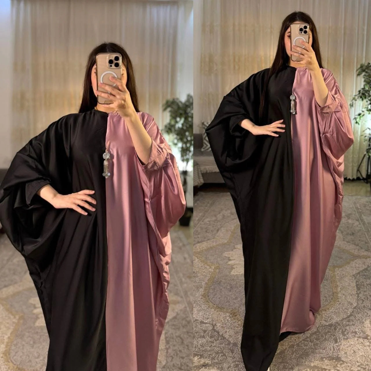 CH 6007 Dual Tone Silk Abaya Style Kaftaan Dress