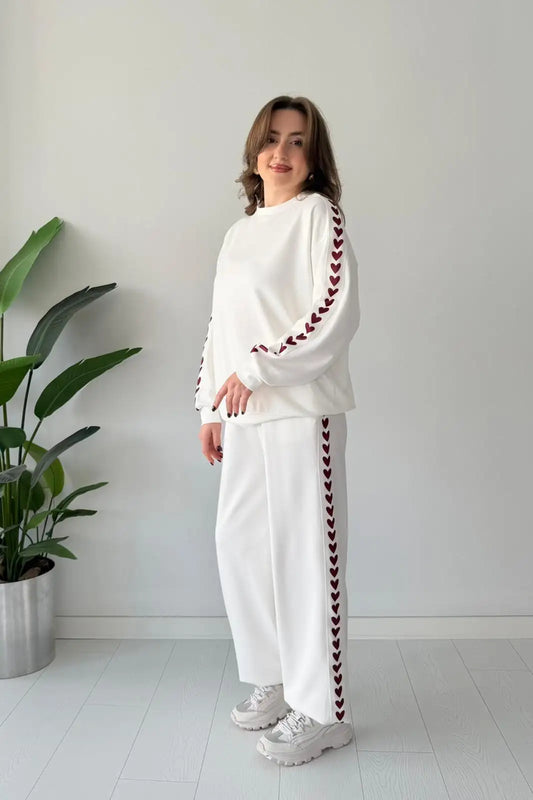 Ch-588 Cc Heart printed warm winter fleece co ord Set