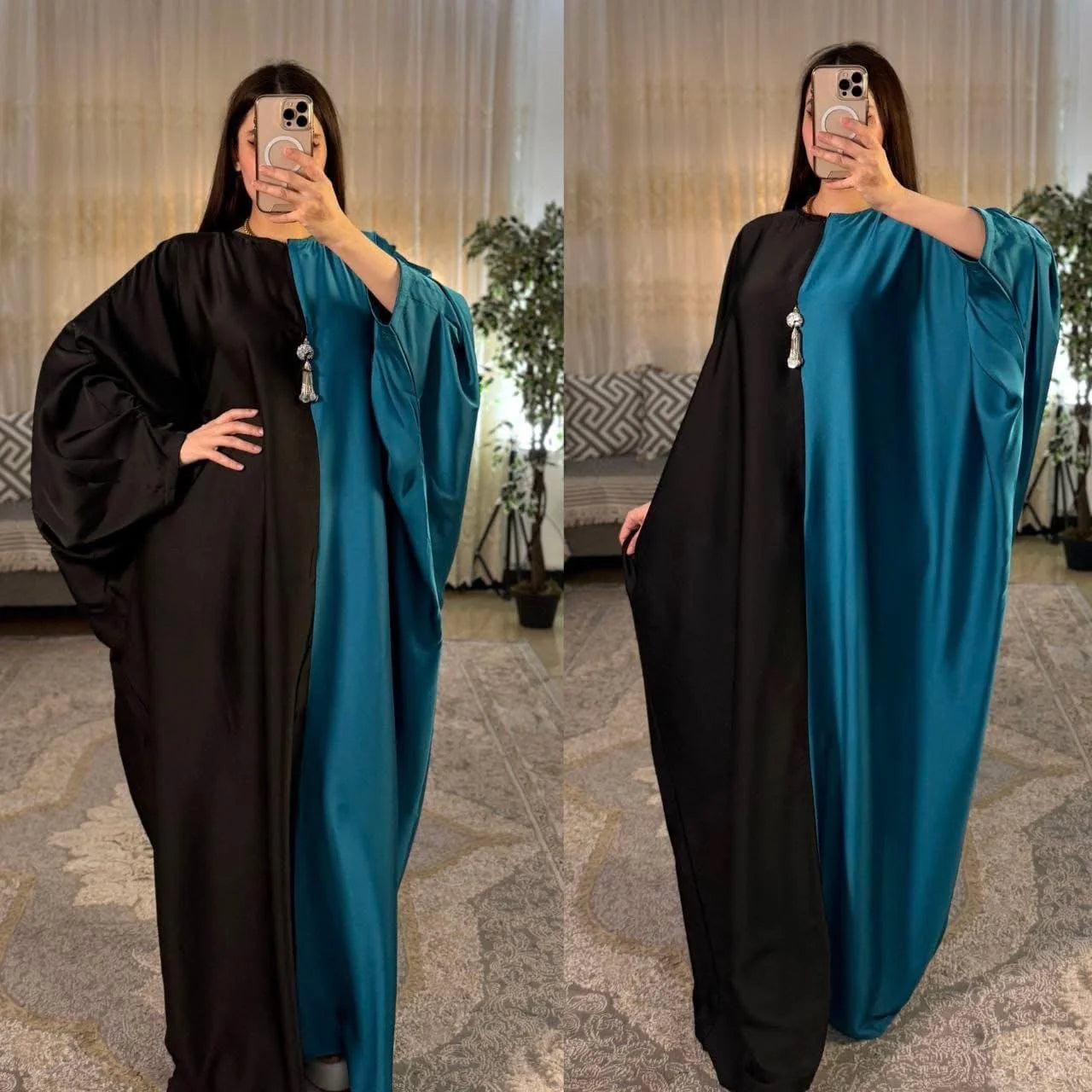 CH 6007 Dual Tone Silk Abaya Style Kaftaan Dress