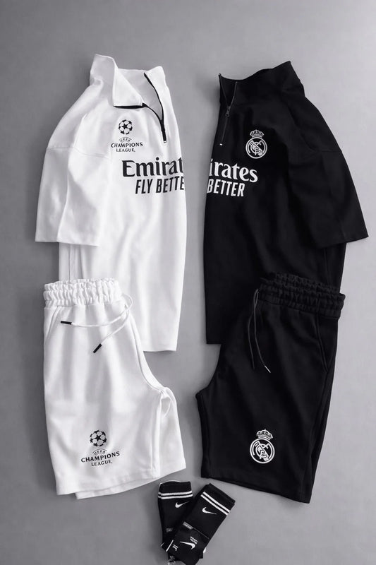 LI-86 MENS ATHLEISURE FOOTBALL INSPIRED SET – SLIM FIT HALF ZIP & SHORTS
