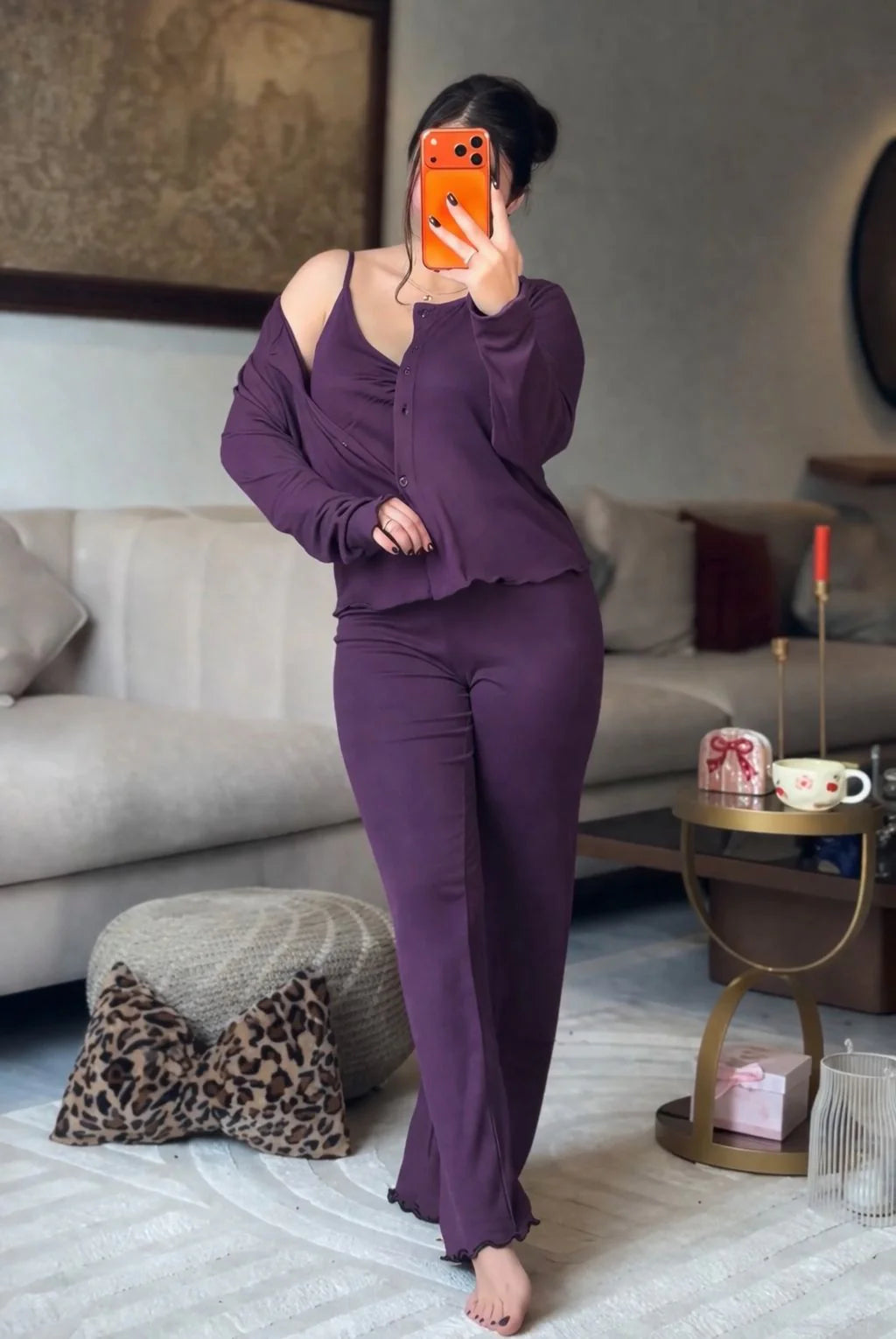 CH 6027 |3 Pcs Button-Down Top & Flared Pants Co-Ord Set