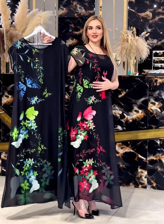 CH 570 - 2 Piece Floral Printed Party Dress