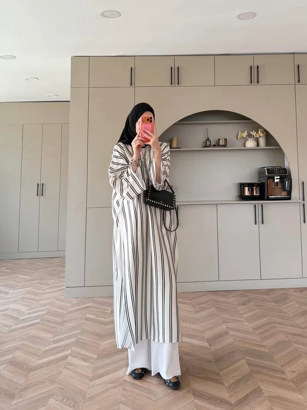 CH - 6119 - Striped Silk Outfit |CLEVERCLOTHER