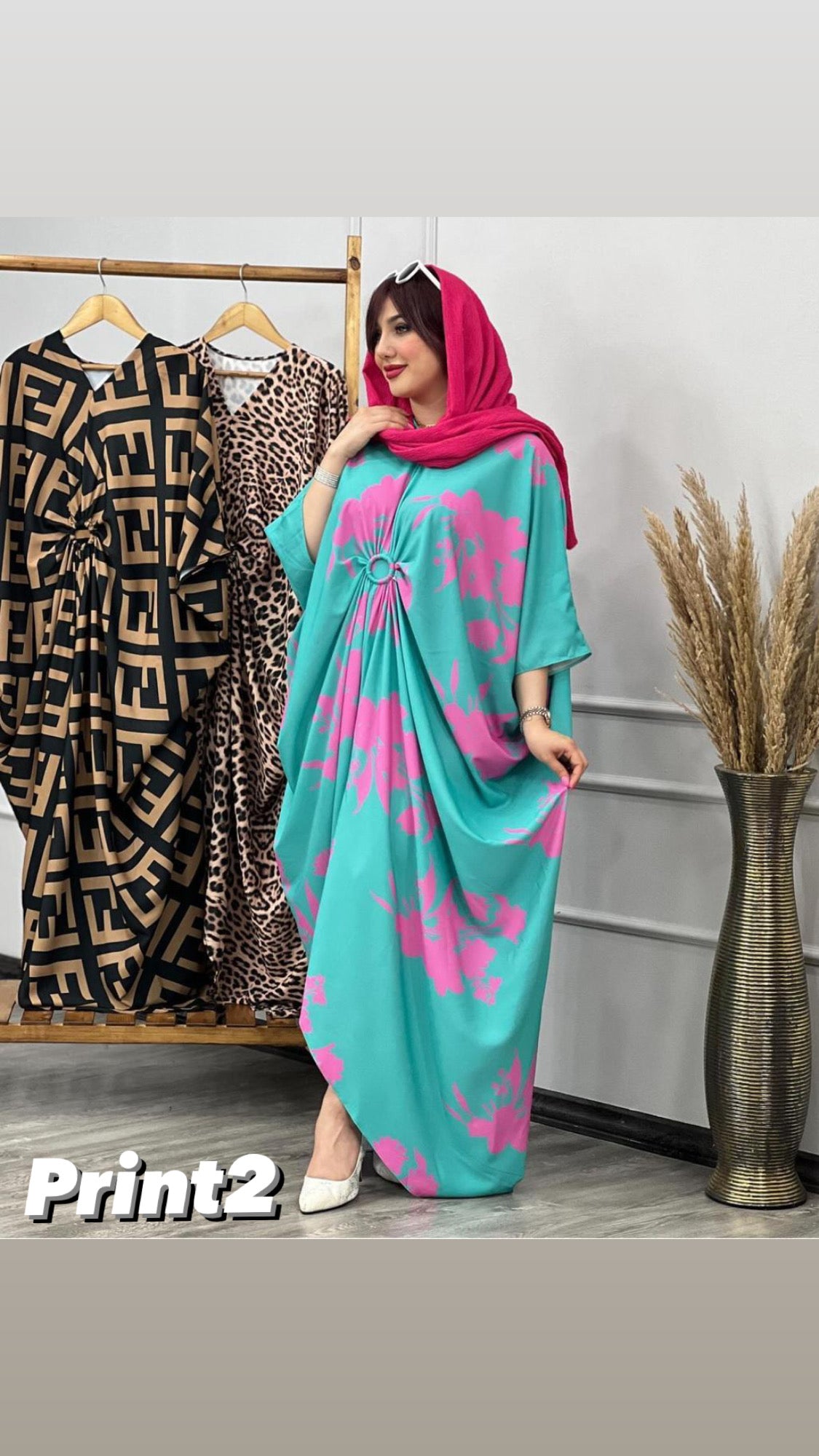 Long Printed Silk Kaftaan CH 407