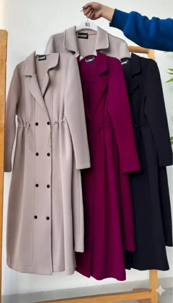 CH 622 - Women’s Elegant Drawstring Long Coat Dress – Winter Wear CleverClother