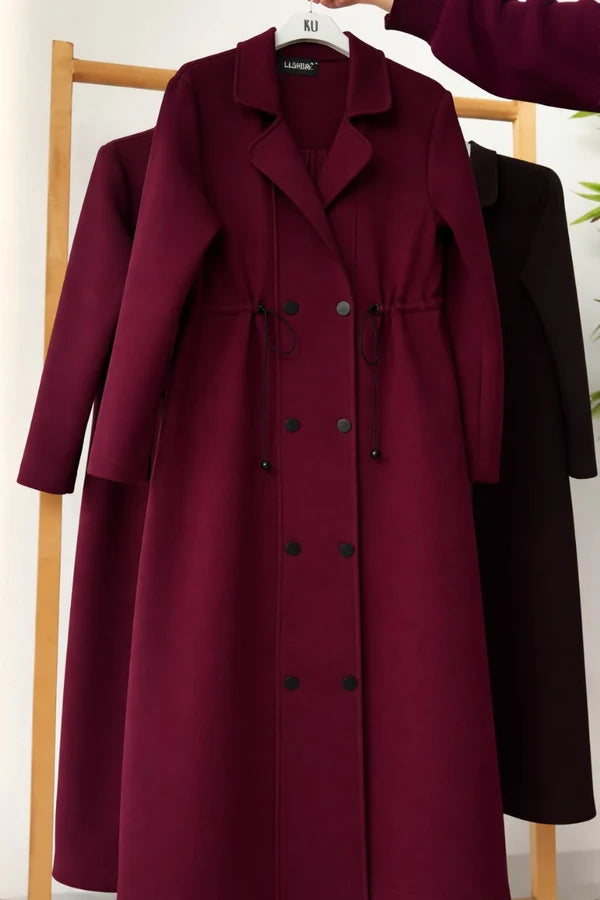 CH 622 - Women’s Elegant Drawstring Long Coat Dress – Winter Wear CleverClother