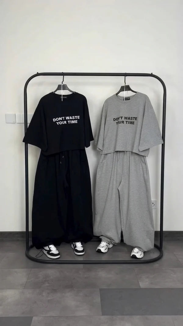 Ch - 6058 - Oversized Short Tee & Trouser Set |CLEVERCLOTHER