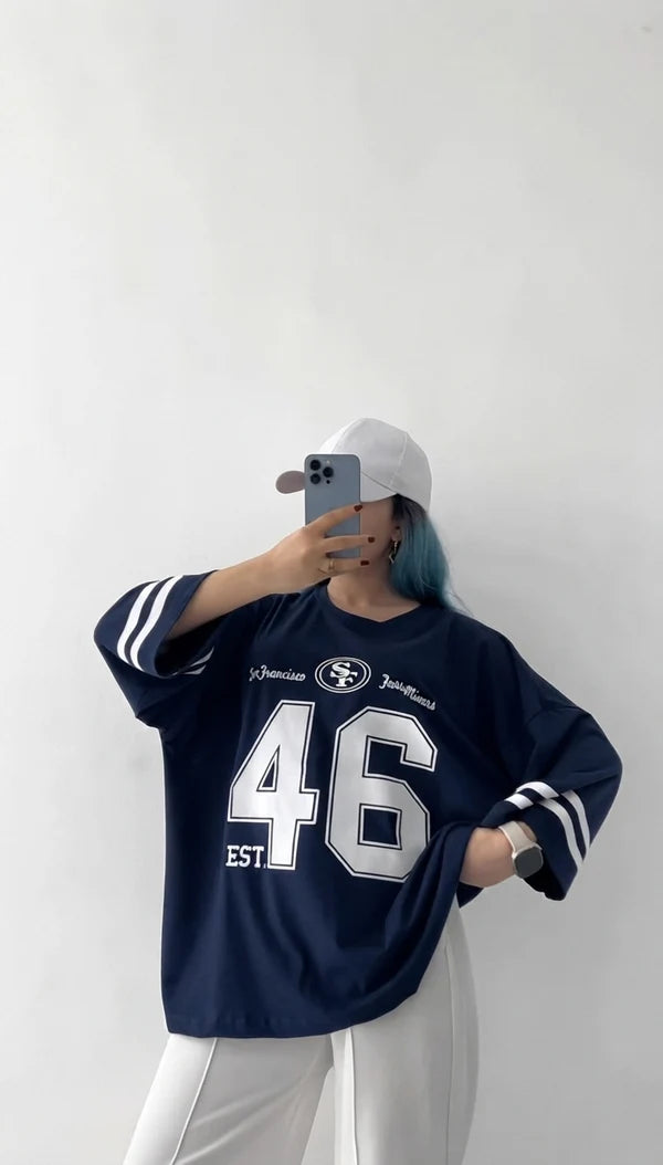 CH - 6091 - Varsity Oversized Graphic Tee |CLEVERCLOTHER