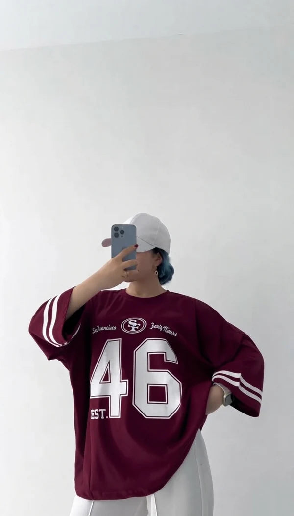 CH - 6091 - Varsity Oversized Graphic Tee |CLEVERCLOTHER