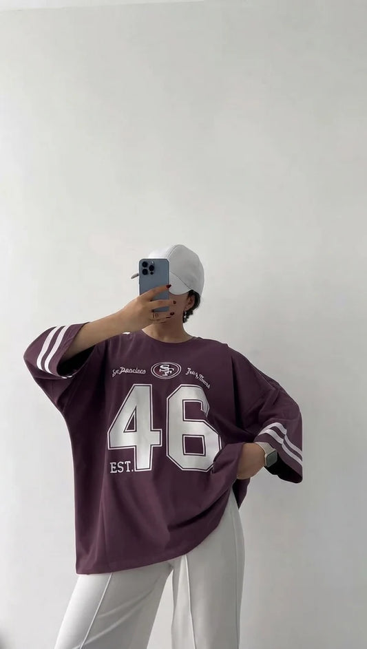 CH - 6091 - Varsity Oversized Graphic Tee |CLEVERCLOTHER