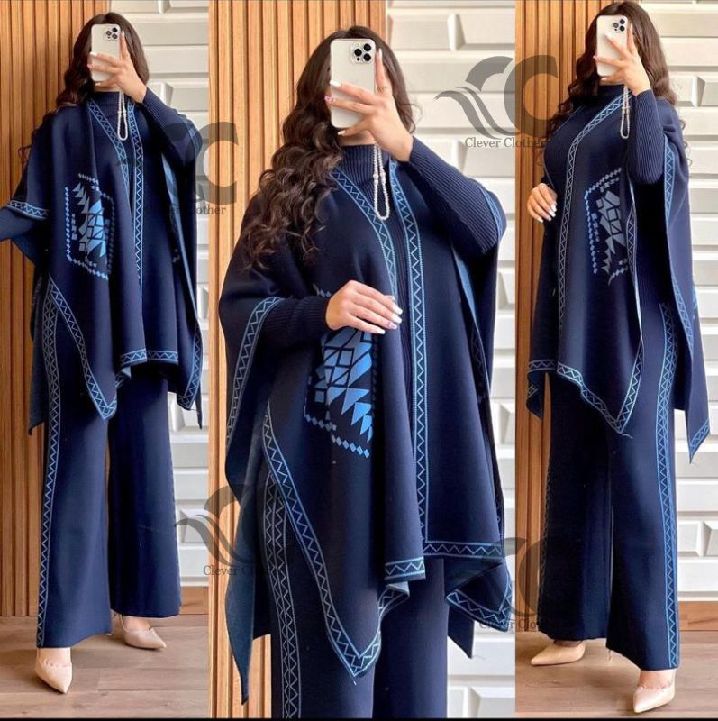 Cc READY TO WEAR WINTER 3 PIECE FLEECE SUIT CAPE SHAWL HIGH NECK & TROUSER CH # 370