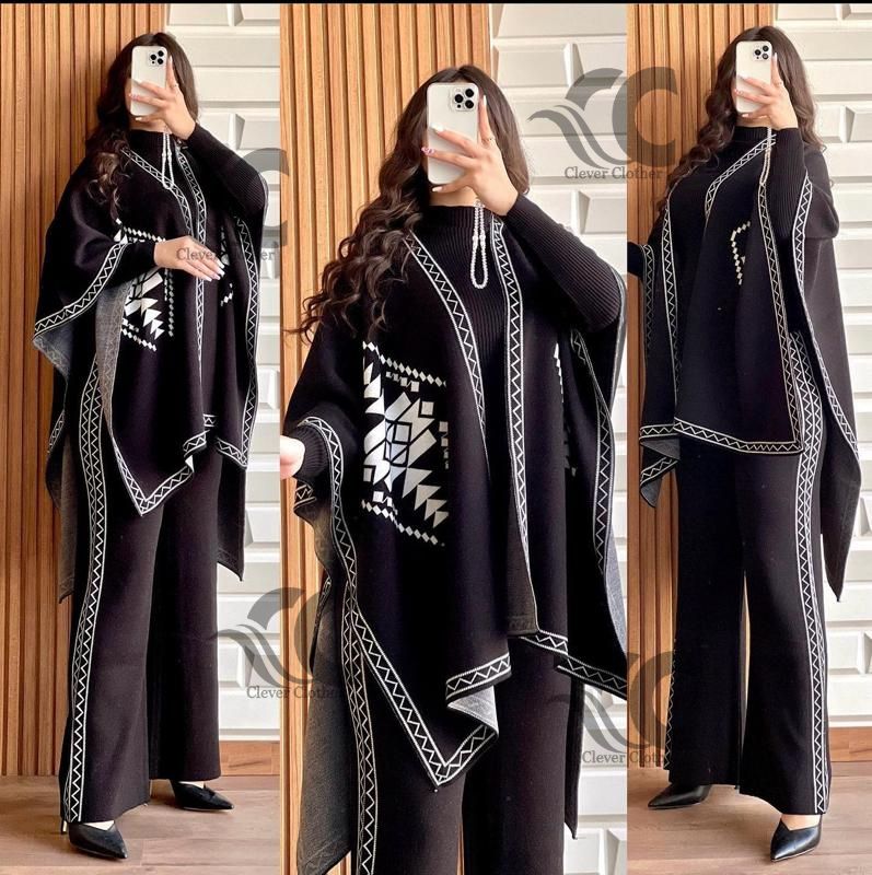 Cc READY TO WEAR WINTER 3 PIECE FLEECE SUIT CAPE SHAWL HIGH NECK & TROUSER CH # 370