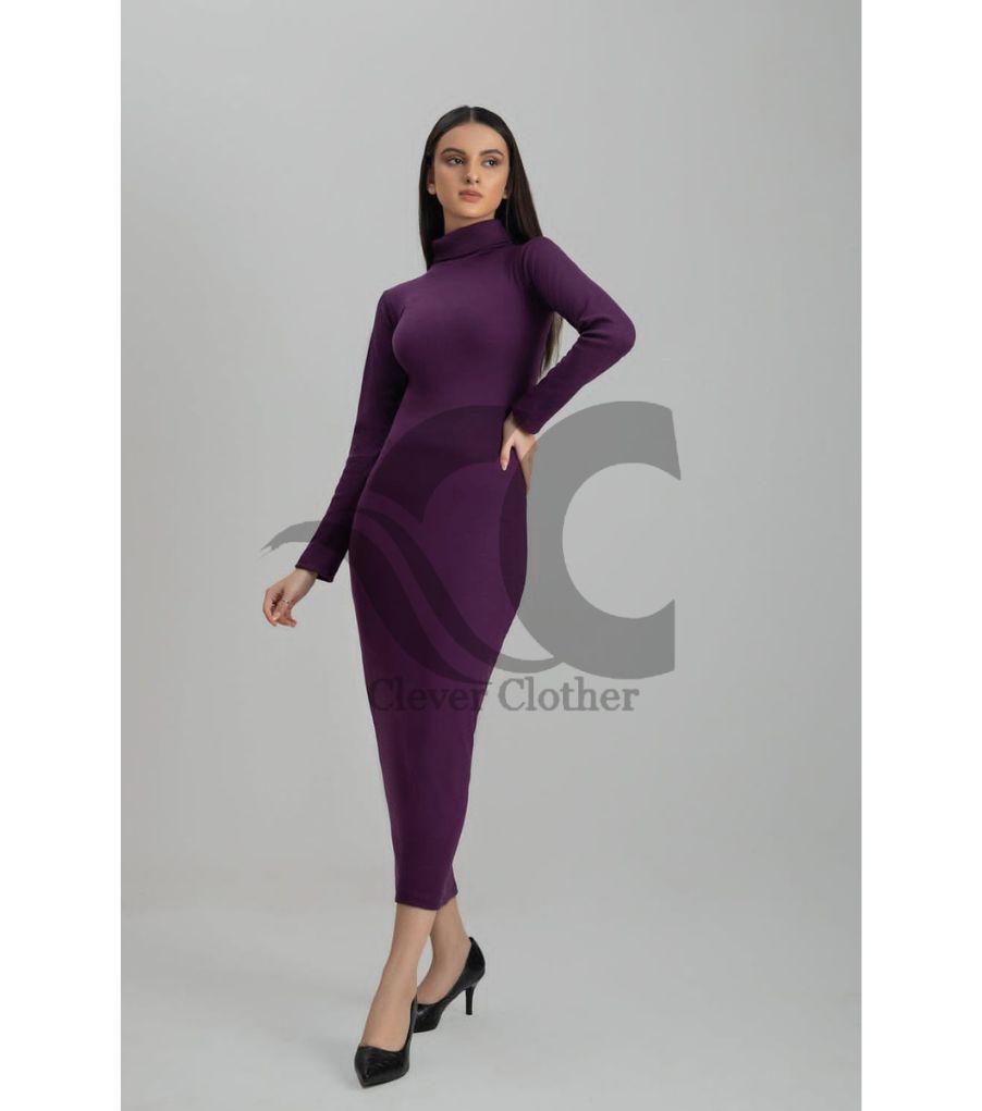 Ch # 361 Ribbed Cotton High Neck Bodycon Dress