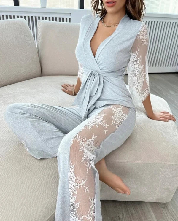 P-74 | Lace Whisper 2-Piece Elegance Set -CLEVERCLOTHER