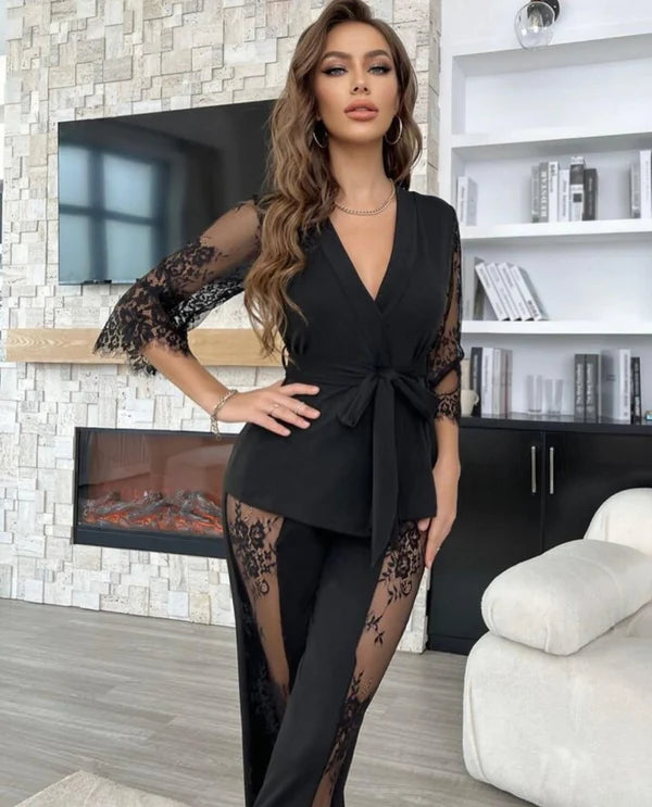 P-74 | Lace Whisper 2-Piece Elegance Set -CLEVERCLOTHER