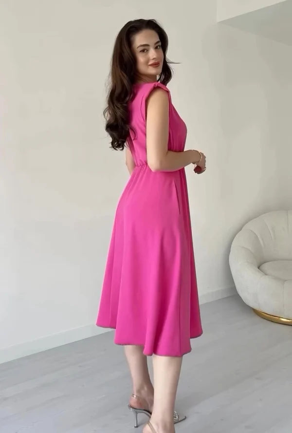 CH 566 Sleeveless Flared Midi Dress |Cleverclother