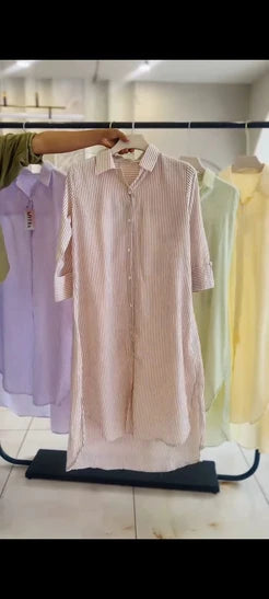 Ch 6110 Luna Stripe Long Shirt CLEVERCLOTHER