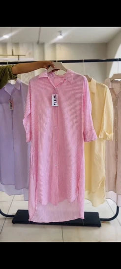 Ch 6110 Luna Stripe Long Shirt CLEVERCLOTHER