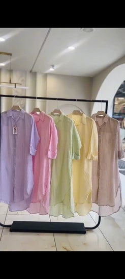 Ch 6110 Luna Stripe Long Shirt CLEVERCLOTHER