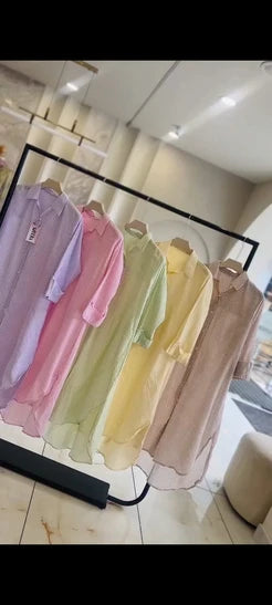 Ch 6110 Luna Stripe Long Shirt CLEVERCLOTHER