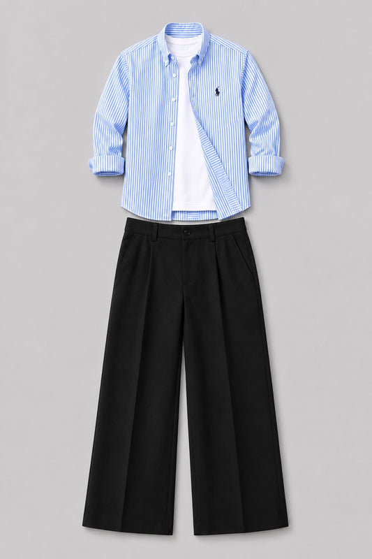 Men’s Casual Striped Shirt & Wide-Leg Trouser Set li 165