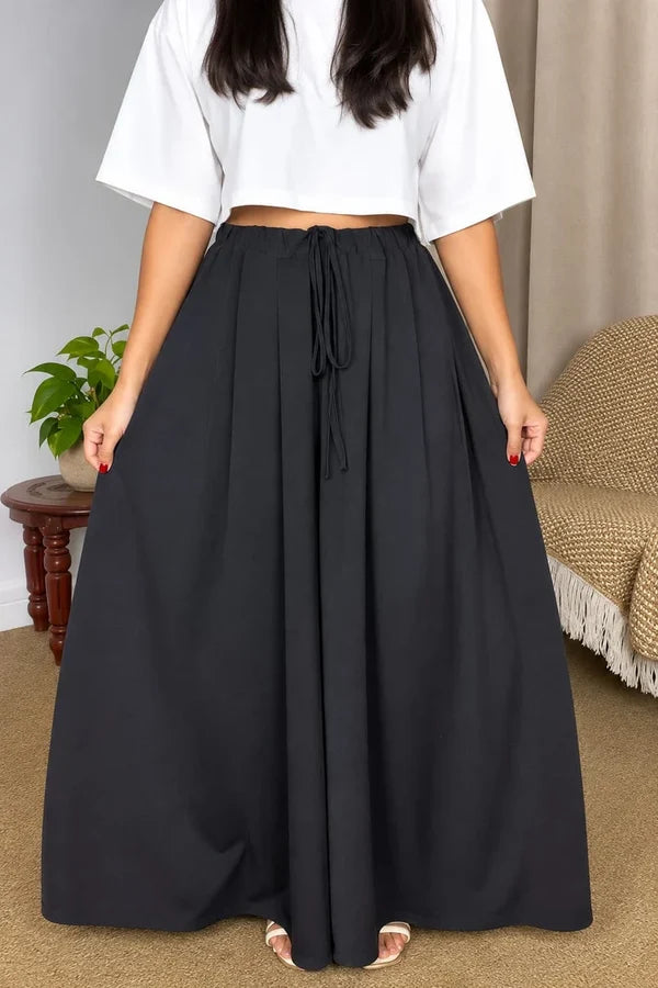 CH - 6136 - Chic Elastic-Waist Flare Trousers |Cleverclother