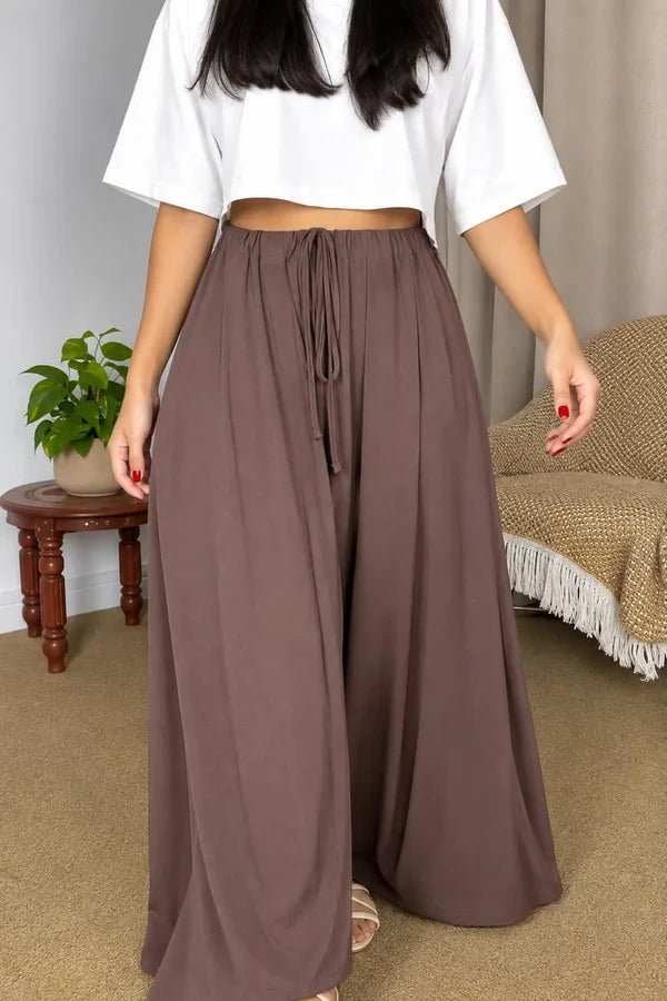CH - 6136 - Chic Elastic-Waist Flare Trousers |Cleverclother